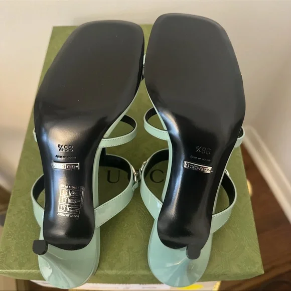 GUCCI Regent Calfskin Horsebit Mid Heel Sandals 36.5 Pacific Green - Picture 5 of 7